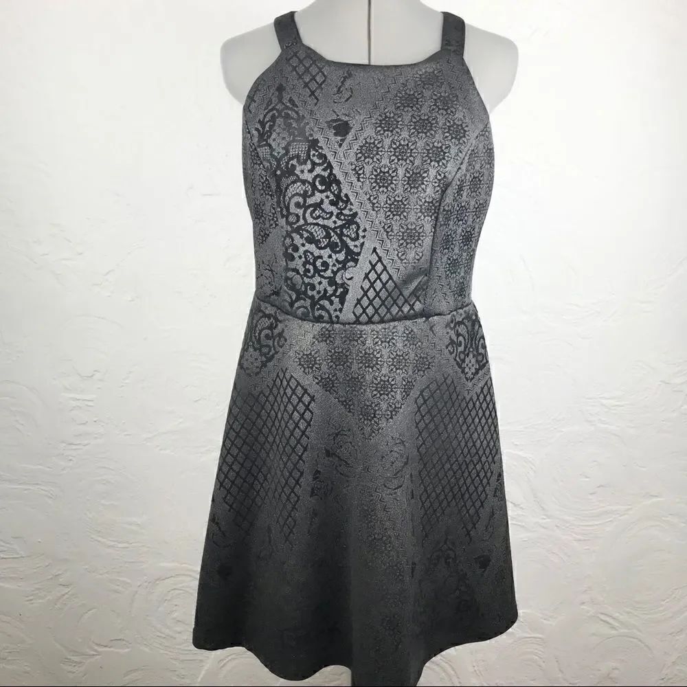 Maurice’s Black Skater Dress with Lattice Scroll